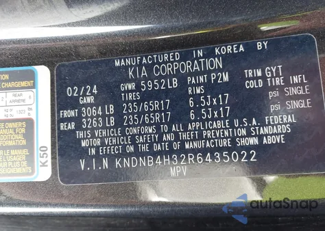 2024 Kia Carnival Mpv Lx Seat Package from USA, damaged, VIN KNDNB4H32R6435022